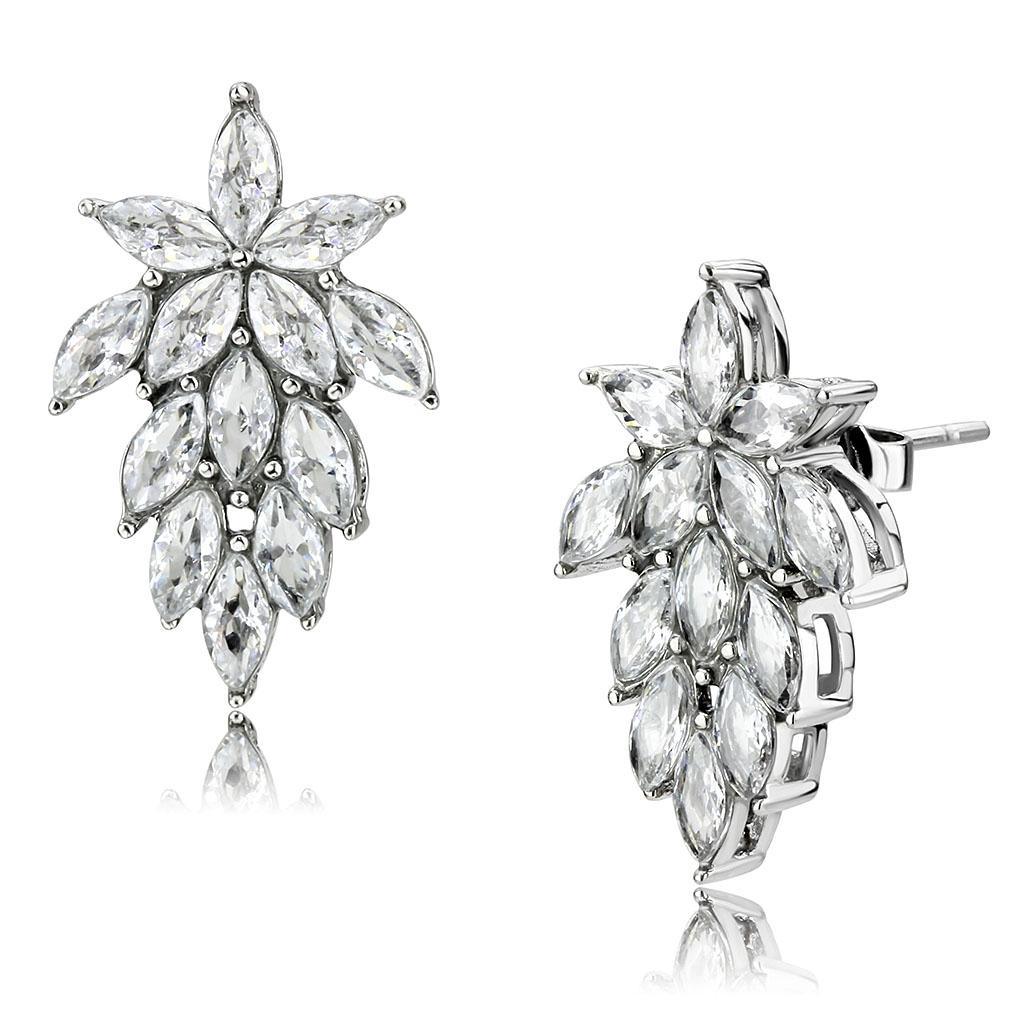 Womens Earrings High Polished Silver (No Plating) Stainless Steel with AAA Grade CZ - Jewelry Store by Erik Rayo