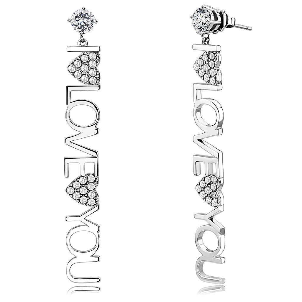 Womens Earrings High Polished Silver (No Plating) Stainless Steel with AAA Grade CZ - Jewelry Store by Erik Rayo