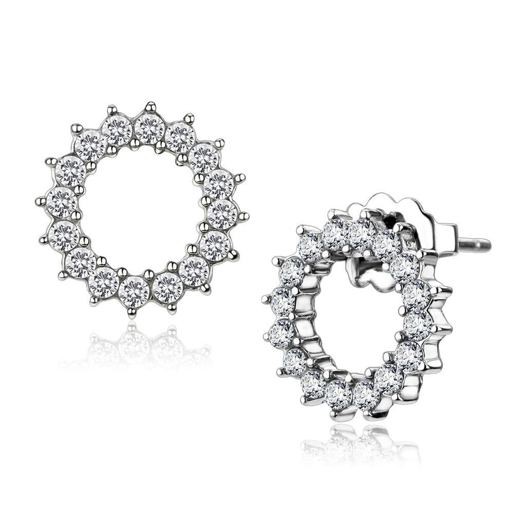 Womens Earrings High Polished Silver (No Plating) Stainless Steel with AAA Grade CZ - Jewelry Store by Erik Rayo