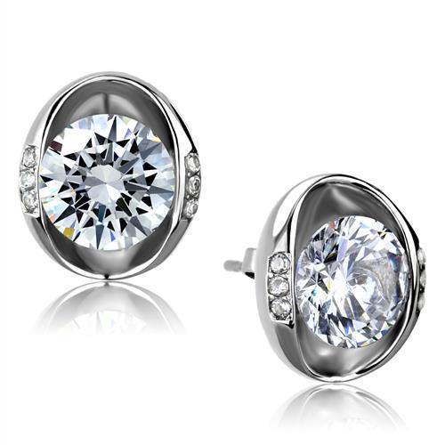 Womens Earrings High Polished Silver (No Plating) Stainless Steel with AAA Grade CZ - Jewelry Store by Erik Rayo