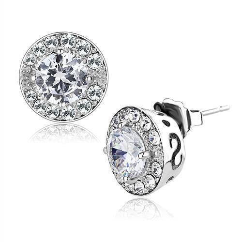 Womens Earrings High Polished Silver (No Plating) Stainless Steel with AAA Grade CZ - Jewelry Store by Erik Rayo