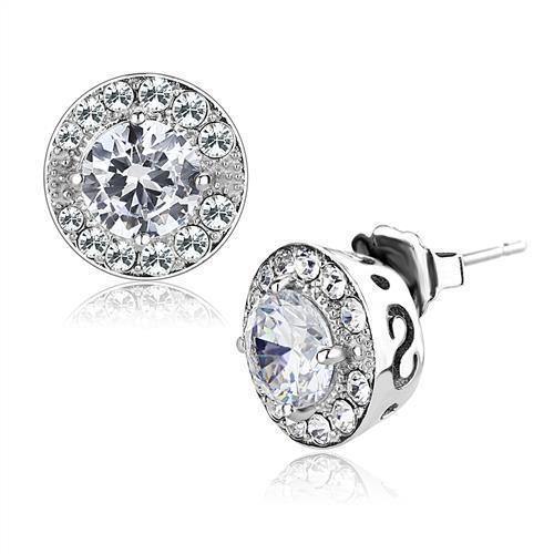 Womens Earrings High Polished Silver (No Plating) Stainless Steel with AAA Grade CZ - Jewelry Store by Erik Rayo