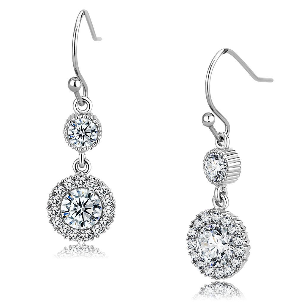 Womens Earrings High Polished Silver (No Plating) Stainless Steel with AAA Grade CZ - Jewelry Store by Erik Rayo