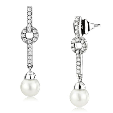 Womens Earrings High Polished Silver (No Plating) Stainless Steel with Synthetic Pearl in White - Jewelry Store by Erik Rayo