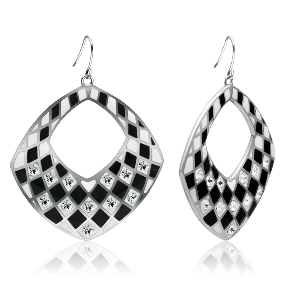 Womens Earrings High Polished Silver (No Plating) Stainless Steel with Top Grade Crystal - Jewelry Store by Erik Rayo