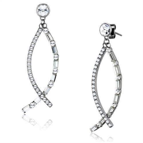 Womens Earrings High Polished Silver (No Plating) Stainless Steel with Top Grade Crystal - Jewelry Store by Erik Rayo