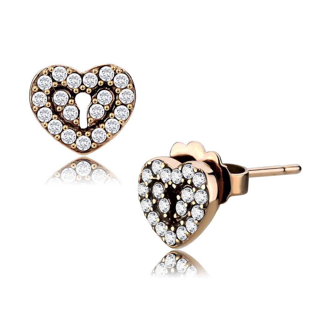 Womens Earrings Rose Gold Stainless Steel with AAA Grade CZ - Jewelry Store by Erik Rayo