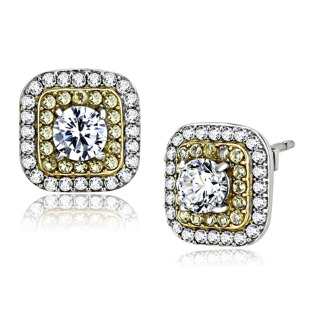 Womens Earrings Two Tone Gold (Ion Plating) Stainless Steel with AAA Grade CZ - Jewelry Store by Erik Rayo