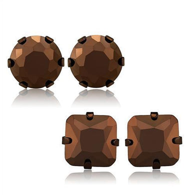 Womens Earrings Two Tone Light Brown ( Light coffee) Stainless Steel with AAA Grade CZ - Jewelry Store by Erik Rayo