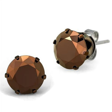 Womens Earrings Two Tone Light Brown ( Light coffee) Stainless Steel with AAA Grade CZ - Jewelry Store by Erik Rayo