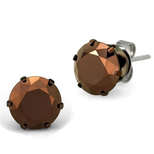 Womens Earrings Two Tone Light Brown ( Light coffee) Stainless Steel with AAA Grade CZ - Jewelry Store by Erik Rayo