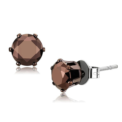 Womens Earrings Two Tone Light Brown ( Light coffee) Stainless Steel with AAA Grade CZ - Jewelry Store by Erik Rayo