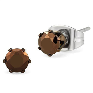 Womens Earrings Two Tone Light Brown ( Light coffee) Stainless Steel with AAA Grade CZ - Jewelry Store by Erik Rayo