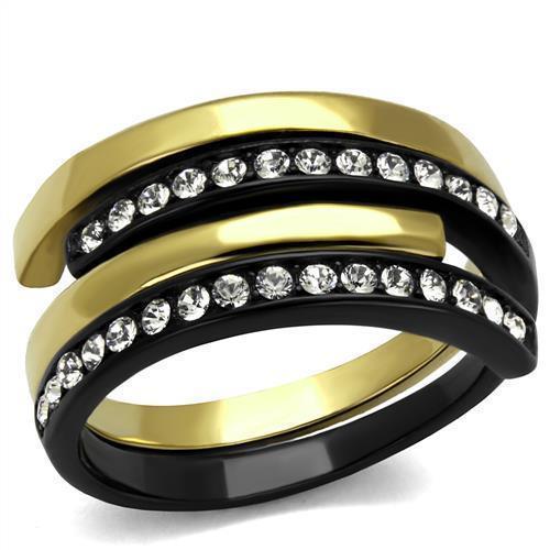 Womens Gold Black Ring Anillo Para Mujer 316L Stainless Steel Ring with Top Grade Crystal in Clear Rosaline - Jewelry Store by Erik Rayo