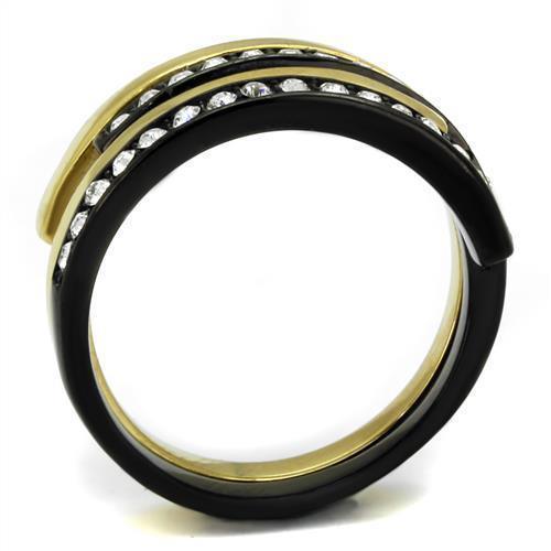 Womens Gold Black Ring Anillo Para Mujer 316L Stainless Steel Ring with Top Grade Crystal in Clear Rosaline - Jewelry Store by Erik Rayo