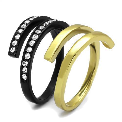 Womens Gold Black Ring Anillo Para Mujer 316L Stainless Steel Ring with Top Grade Crystal in Clear Rosaline - Jewelry Store by Erik Rayo