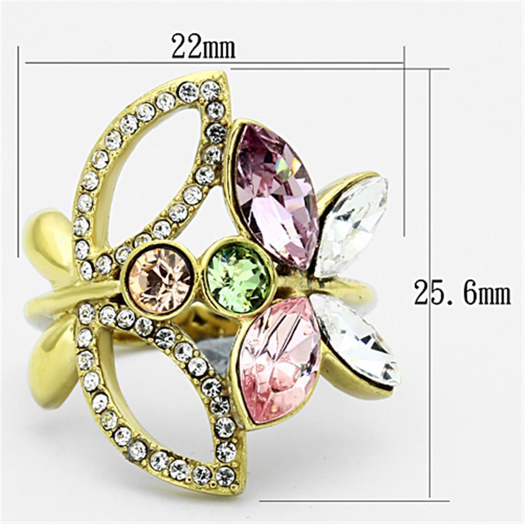 Womens Gold Butterflies Ring 316L Stainless Steel Anillo Color Oro Para Mujer Ninas Acero Inoxidable with Top Grade Crystal in Multi Color Mahalah - Jewelry Store by Erik Rayo
