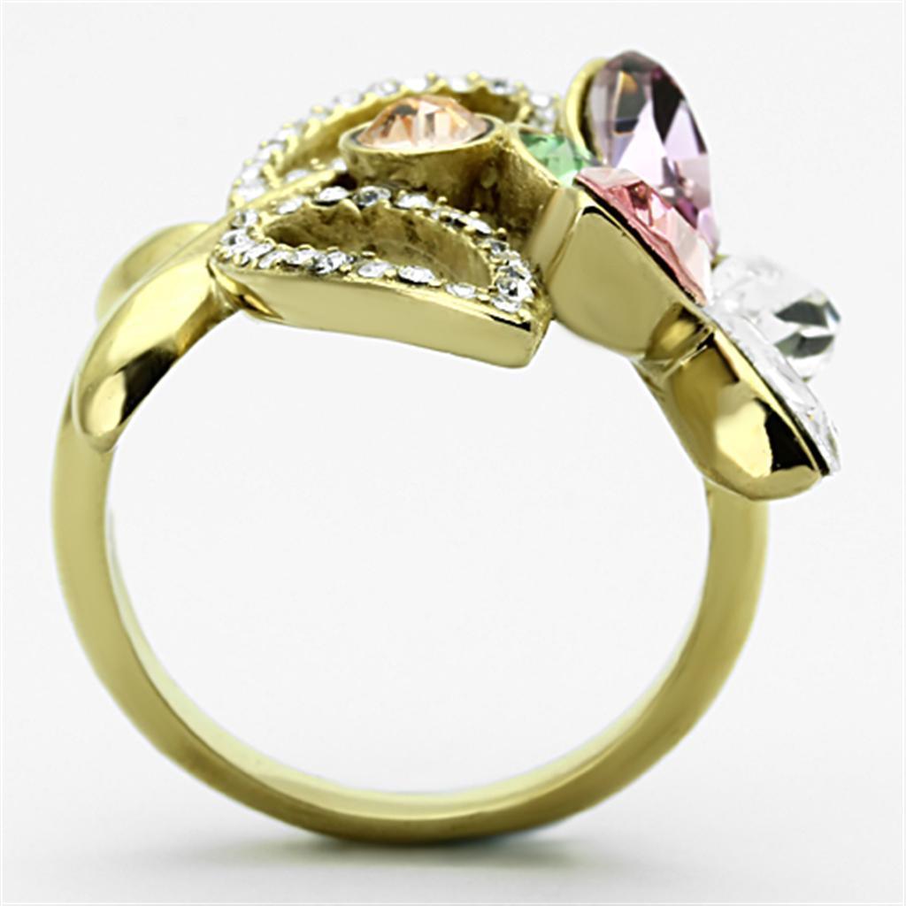 Womens Gold Butterflies Ring 316L Stainless Steel Anillo Color Oro Para Mujer Ninas Acero Inoxidable with Top Grade Crystal in Multi Color Mahalah - Jewelry Store by Erik Rayo