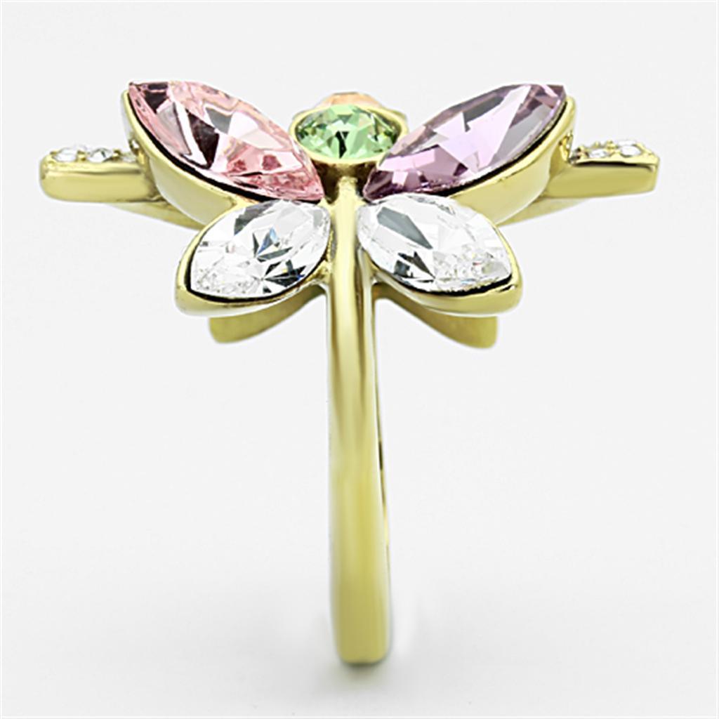 Womens Gold Butterflies Ring 316L Stainless Steel Anillo Color Oro Para Mujer Ninas Acero Inoxidable with Top Grade Crystal in Multi Color Mahalah - Jewelry Store by Erik Rayo