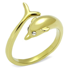 Load image into Gallery viewer, Womens Gold Dolphin Ring Anillo Para Mujer with Top Grade Crystal in Clear Priscilla - Jewelry Store by Erik Rayo
