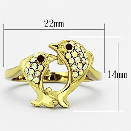 Womens Gold Dolphins Ring 316L Stainless Steel Anillo Color Oro Para Mujer Ninas Acero Inoxidable with Top Grade Crystal in Multi Color Rhoda - Jewelry Store by Erik Rayo