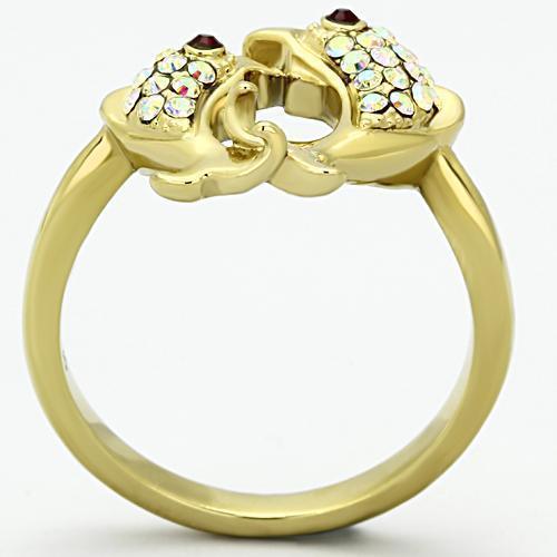 Womens Gold Dolphins Ring 316L Stainless Steel Anillo Color Oro Para Mujer Ninas Acero Inoxidable with Top Grade Crystal in Multi Color Rhoda - Jewelry Store by Erik Rayo