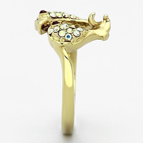 Womens Gold Dolphins Ring 316L Stainless Steel Anillo Color Oro Para Mujer Ninas Acero Inoxidable with Top Grade Crystal in Multi Color Rhoda - Jewelry Store by Erik Rayo