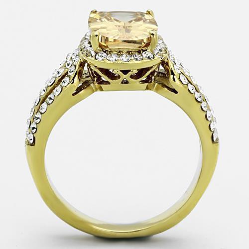 Womens Gold Ring 316L Stainless Steel Anillo Color Oro Para Mujer Ninas Acero Inoxidable with AAA Grade CZ in Champagne Bala - Jewelry Store by Erik Rayo