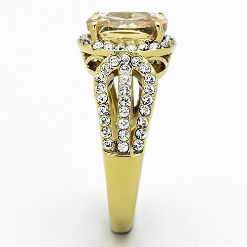 Womens Gold Ring 316L Stainless Steel Anillo Color Oro Para Mujer Ninas Acero Inoxidable with AAA Grade CZ in Champagne Bala - Jewelry Store by Erik Rayo
