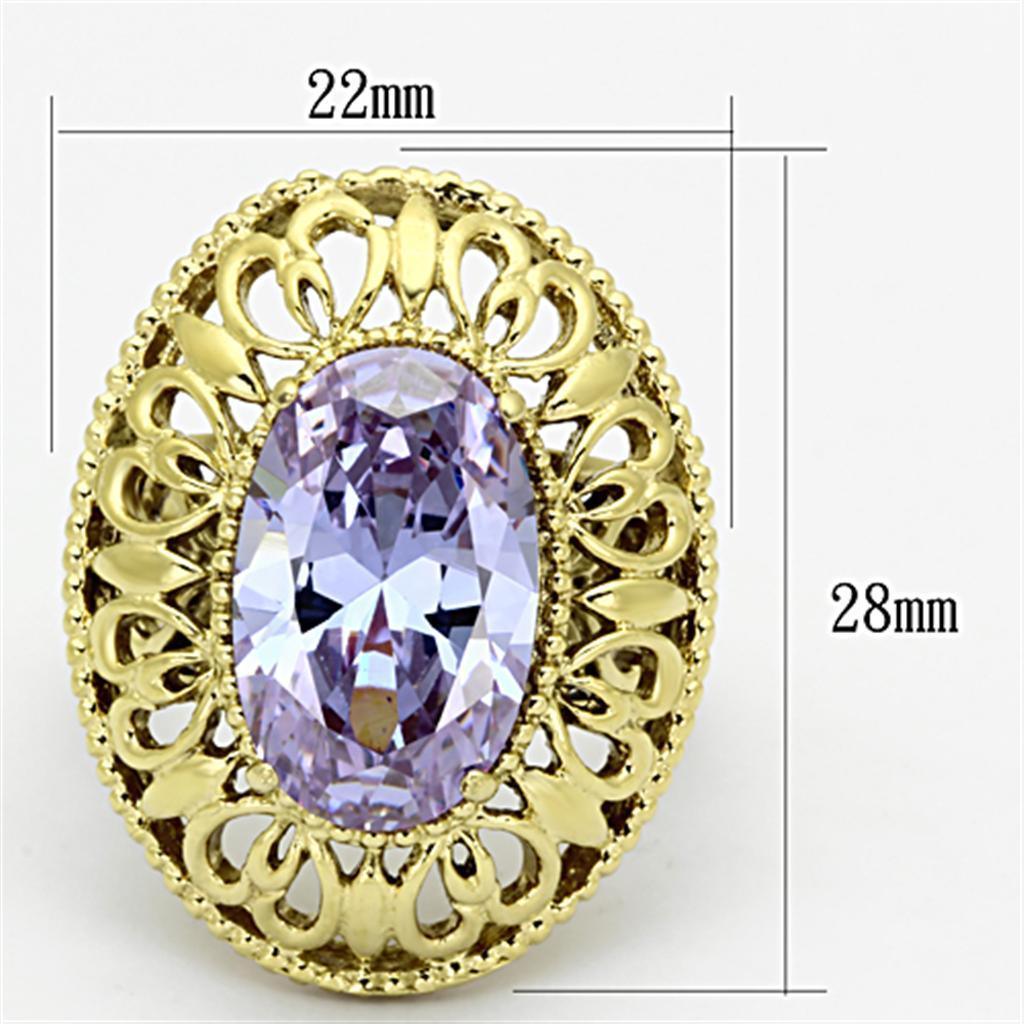 Womens Gold Ring 316L Stainless Steel Anillo Color Oro Para Mujer Ninas Acero Inoxidable with AAA Grade CZ in Light Amethyst Joy - Jewelry Store by Erik Rayo