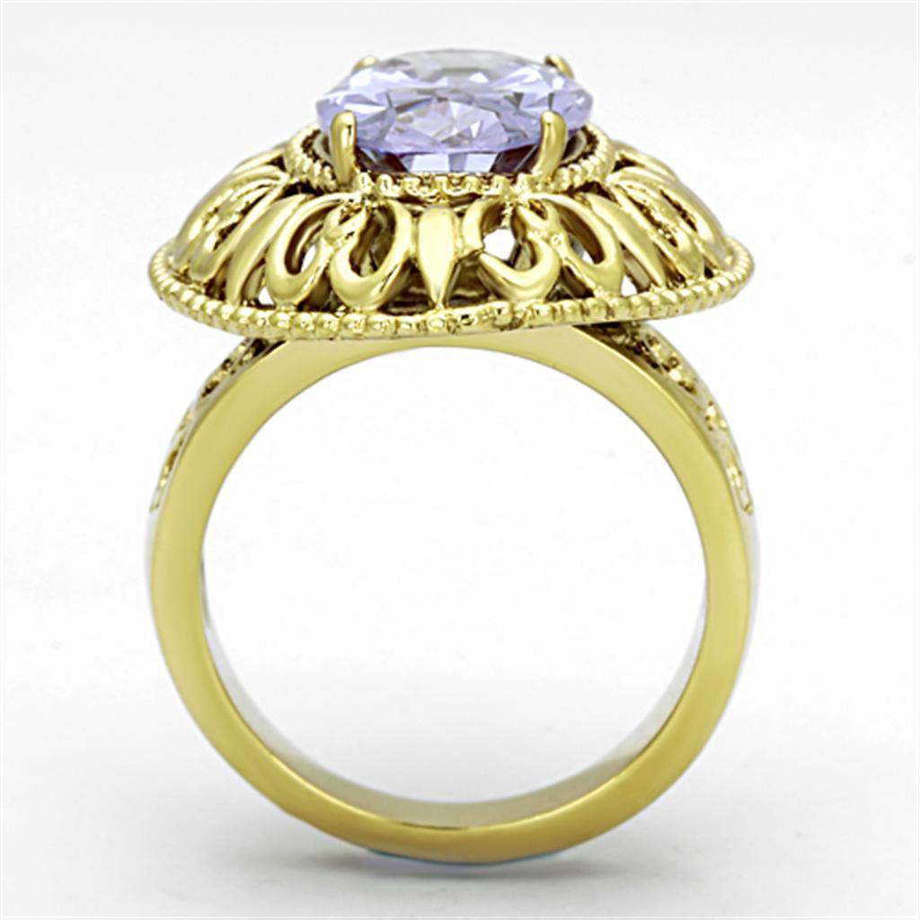 Womens Gold Ring 316L Stainless Steel Anillo Color Oro Para Mujer Ninas Acero Inoxidable with AAA Grade CZ in Light Amethyst Joy - Jewelry Store by Erik Rayo