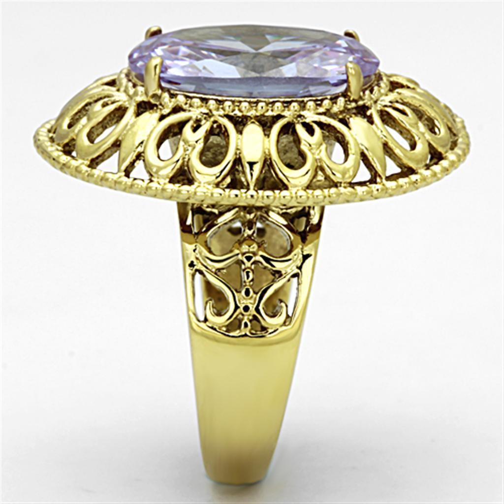Womens Gold Ring 316L Stainless Steel Anillo Color Oro Para Mujer Ninas Acero Inoxidable with AAA Grade CZ in Light Amethyst Joy - Jewelry Store by Erik Rayo