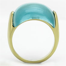 Load image into Gallery viewer, Womens Gold Ring 316L Stainless Steel Anillo Color Oro Para Mujer Ninas Acero Inoxidable with Synthetic Cat Eye in Sea Blue Hodiah - Jewelry Store by Erik Rayo
