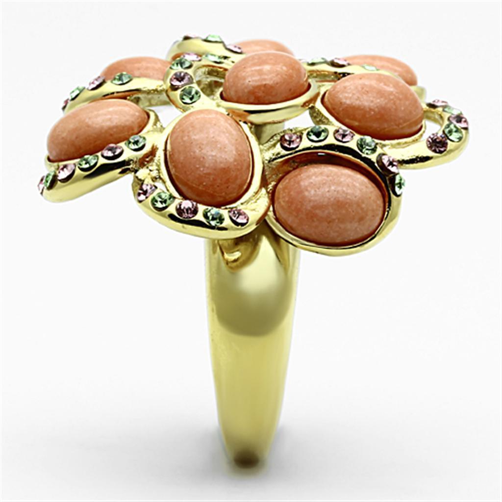 Womens Gold Ring 316L Stainless Steel Anillo Color Oro Para Mujer Ninas Acero Inoxidable with Synthetic Coral in Orange Lydia - Jewelry Store by Erik Rayo