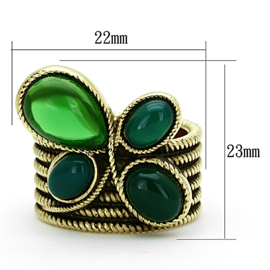 Womens Gold Ring 316L Stainless Steel Anillo Color Oro Para Mujer Ninas Acero Inoxidable with Synthetic Glass in Emerald Lily - Jewelry Store by Erik Rayo