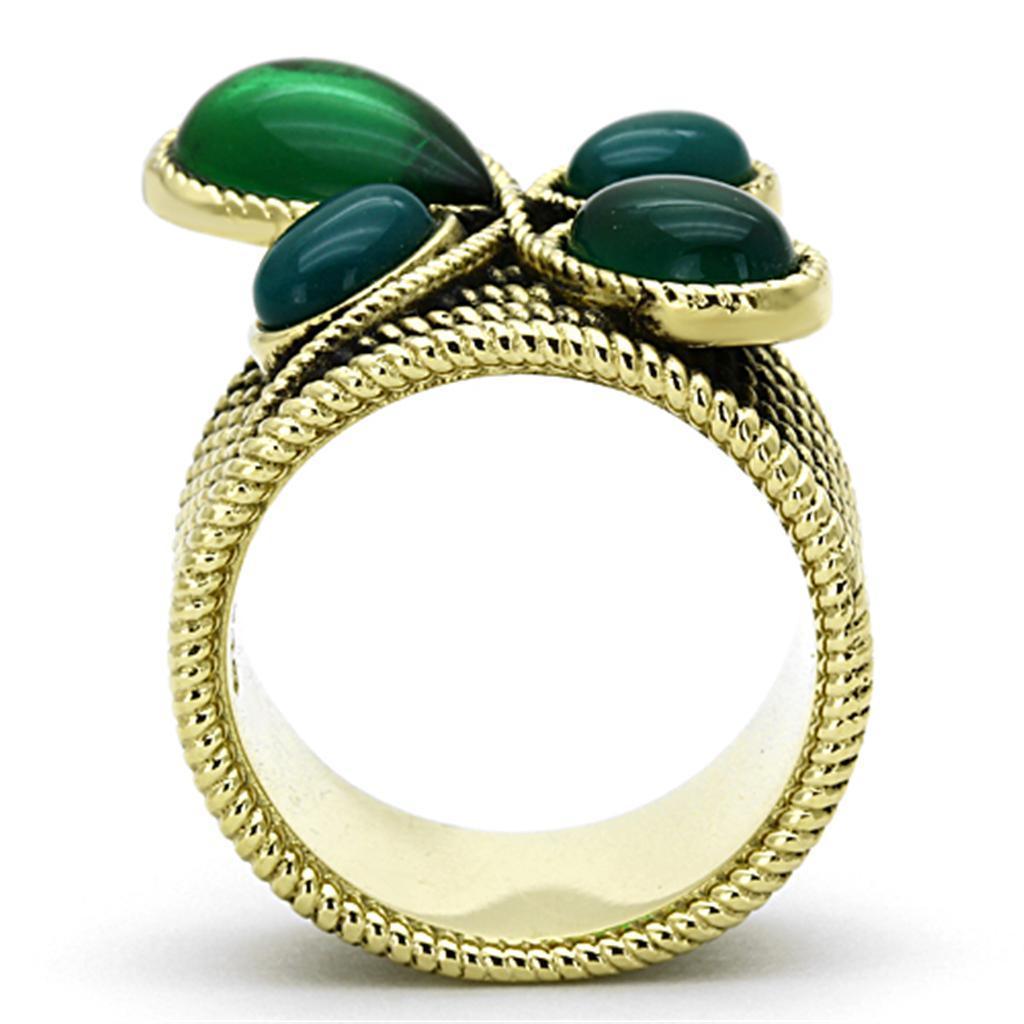 Womens Gold Ring 316L Stainless Steel Anillo Color Oro Para Mujer Ninas Acero Inoxidable with Synthetic Glass in Emerald Lily - Jewelry Store by Erik Rayo