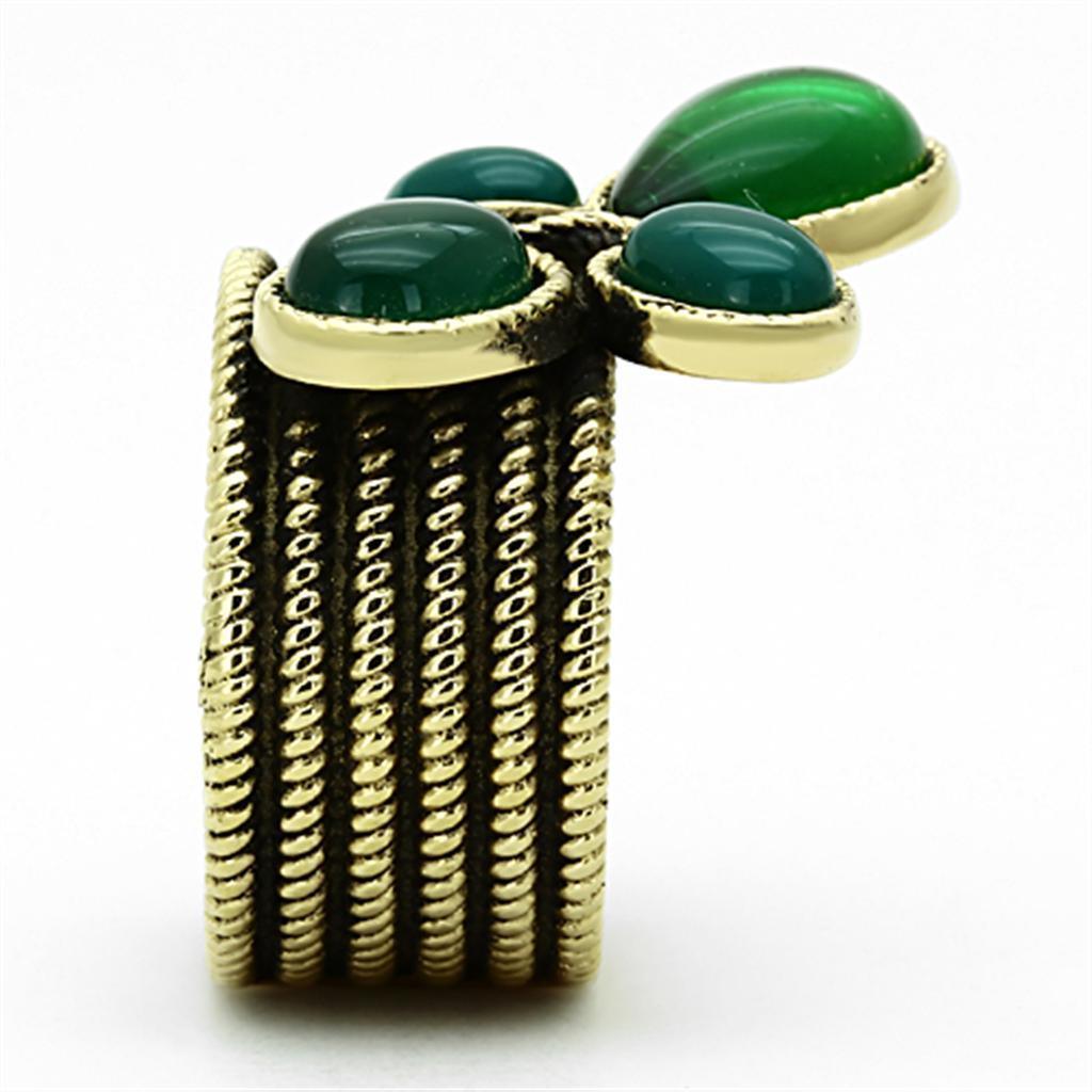 Womens Gold Ring 316L Stainless Steel Anillo Color Oro Para Mujer Ninas Acero Inoxidable with Synthetic Glass in Emerald Lily - Jewelry Store by Erik Rayo