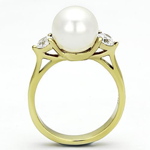 Womens Gold Ring 316L Stainless Steel Anillo Color Oro Para Mujer Ninas Acero Inoxidable with Synthetic Pearl in White Lois - Jewelry Store by Erik Rayo