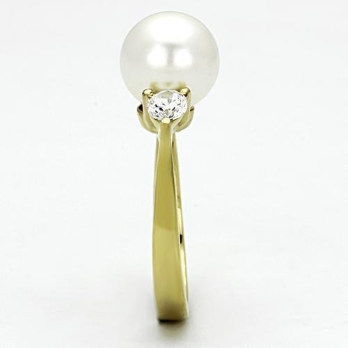 Womens Gold Ring 316L Stainless Steel Anillo Color Oro Para Mujer Ninas Acero Inoxidable with Synthetic Pearl in White Lois - Jewelry Store by Erik Rayo