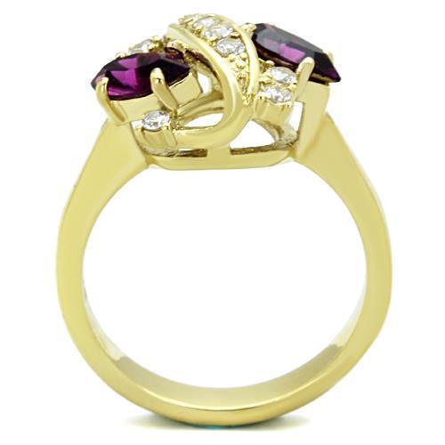 Womens Gold Ring 316L Stainless Steel Anillo Color Oro Para Mujer Ninas Acero Inoxidable with Top Grade Crystal in Amethyst Solomon - Jewelry Store by Erik Rayo