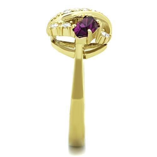 Womens Gold Ring 316L Stainless Steel Anillo Color Oro Para Mujer Ninas Acero Inoxidable with Top Grade Crystal in Amethyst Solomon - Jewelry Store by Erik Rayo