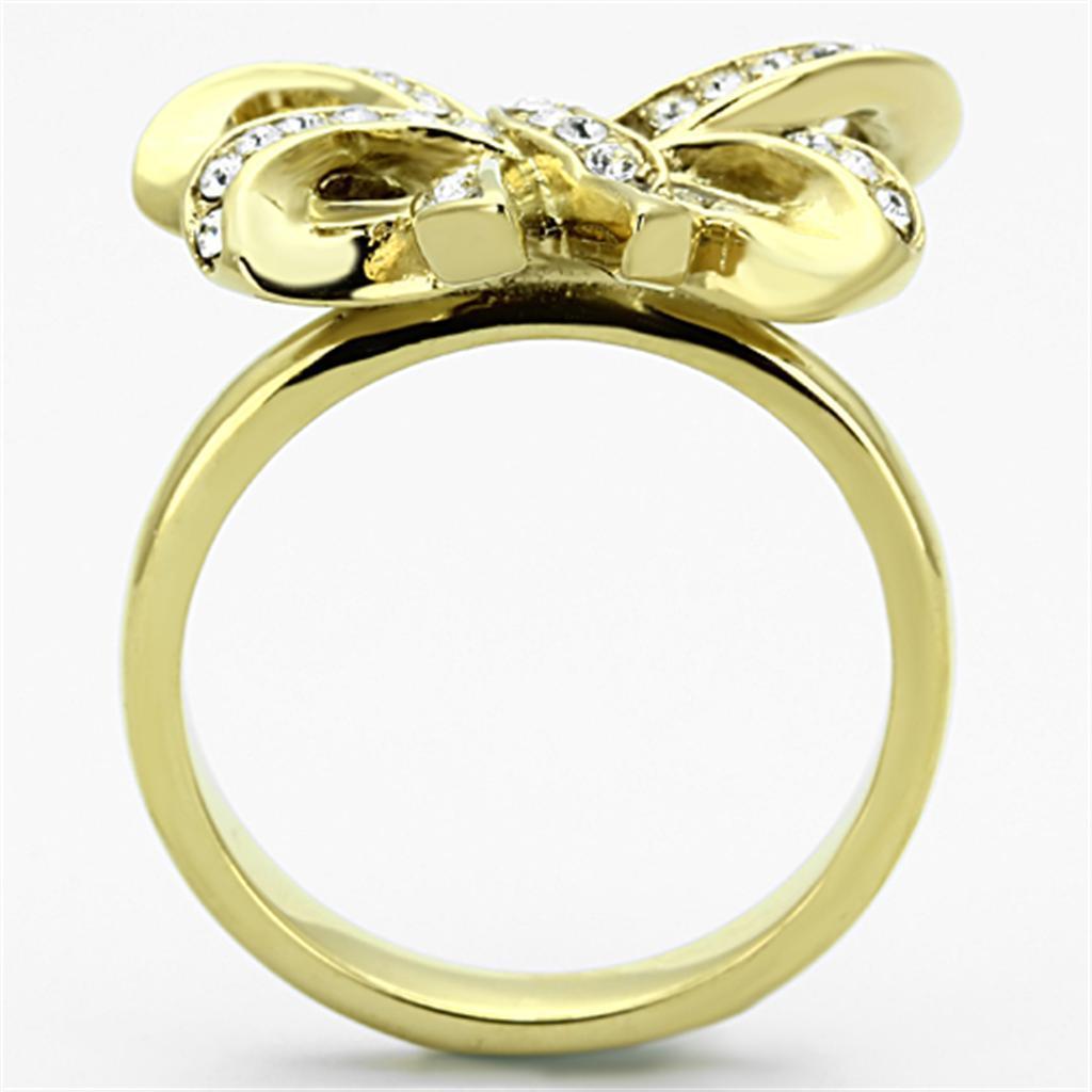 Womens Gold Ring 316L Stainless Steel Anillo Color Oro Para Mujer Ninas Acero Inoxidable with Top Grade Crystal in Clear Junia - Jewelry Store by Erik Rayo