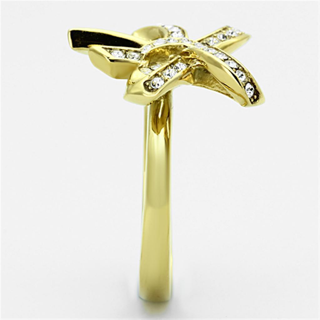 Womens Gold Ring 316L Stainless Steel Anillo Color Oro Para Mujer Ninas Acero Inoxidable with Top Grade Crystal in Clear Junia - Jewelry Store by Erik Rayo