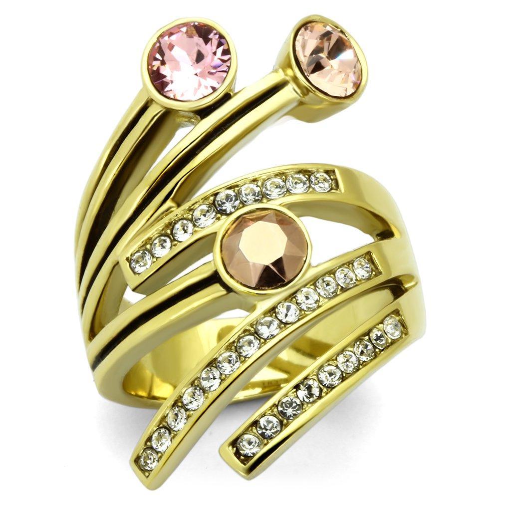 Womens Gold Ring 316L Stainless Steel Anillo Color Oro Para Mujer Ninas Acero Inoxidable with Top Grade Crystal in Multi Color Persis - Jewelry Store by Erik Rayo