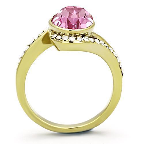 Womens Gold Ring 316L Stainless Steel Anillo Color Oro Para Mujer Ninas Acero Inoxidable with Top Grade Crystal in Rose Martha - Jewelry Store by Erik Rayo
