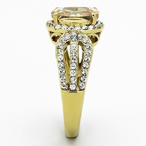Gold Rings for Women Stainless Steel Anillo Color Oro Para Mujer Ninas Acero Inoxidable with AAA Grade CZ in Champagne Bala - Jewelry Store by Erik Rayo