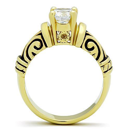 Gold Rings for Women Stainless Steel Anillo Color Oro Para Mujer Ninas Acero Inoxidable with AAA Grade CZ in Clear Esthiru - Jewelry Store by Erik Rayo