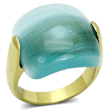 Load image into Gallery viewer, Gold Rings for Women Stainless Steel Anillo Color Oro Para Mujer Ninas Acero Inoxidable with Synthetic Cat Eye in Sea Blue Hodiah - Jewelry Store by Erik Rayo
