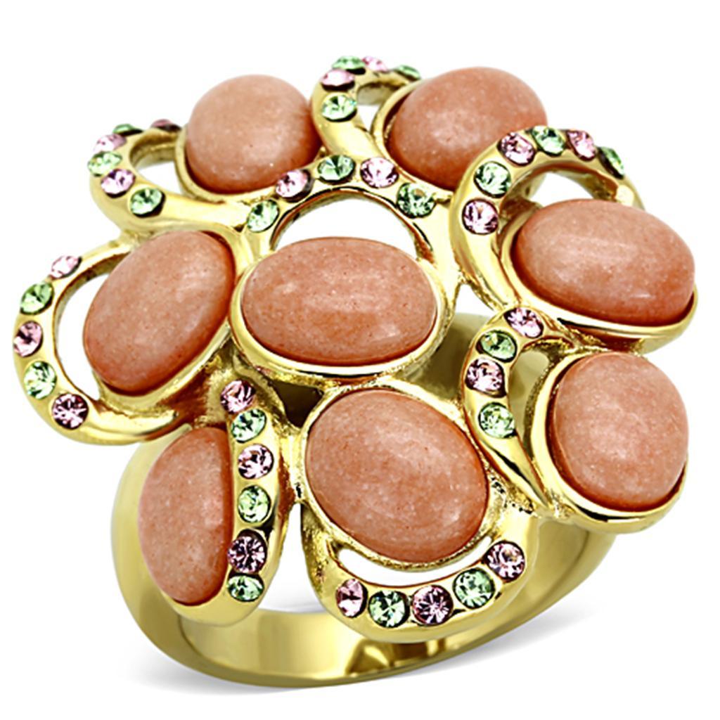 Gold Rings for Women Stainless Steel Anillo Color Oro Para Mujer Ninas Acero Inoxidable with Synthetic Coral in Orange Lydia - Jewelry Store by Erik Rayo