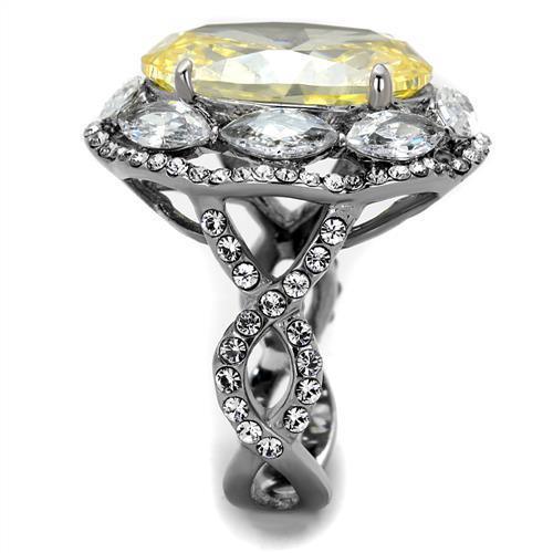 Womens Gold Rings High polished (no plating) 316L Stainless Steel Ring with AAA Grade CZ in Citrine Yellow TK2162 - Jewelry Store by Erik Rayo